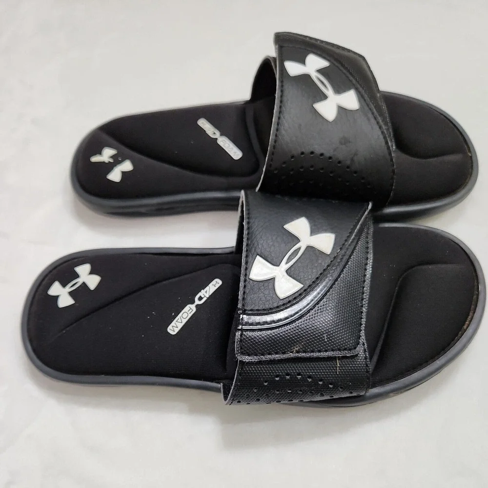 Under Armour Black 4D Foam Cushion Youth Kids Slides Sandals Logo Size 4Y EUC